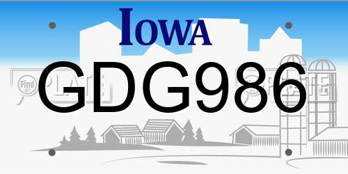 GDG986 Iowa License Plate