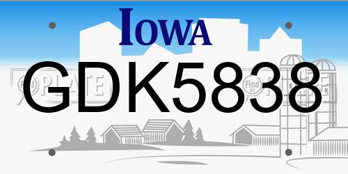 GDK5838 Iowa License Plate