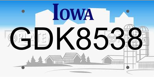 GDK8538 Iowa License Plate