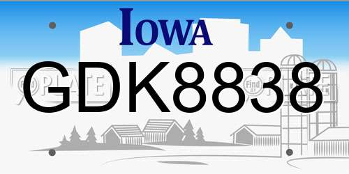 GDK8838 Iowa License Plate