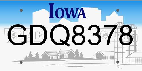 GDQ8378 Iowa License Plate