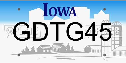 GDTG45 Iowa License Plate