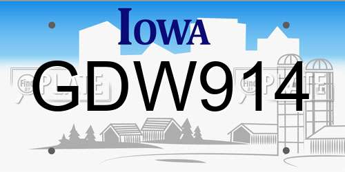 GDW914 Iowa License Plate