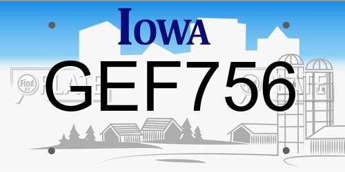 GEF756 Iowa License Plate