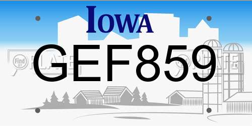 GEF859 Iowa License Plate