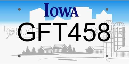 GFT458 Iowa License Plate