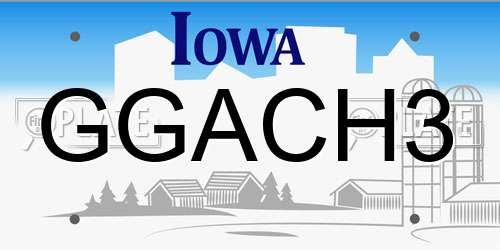 GGACH3 Iowa License Plate