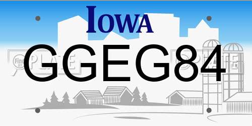 GGEG84 Iowa License Plate