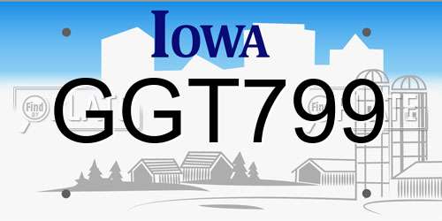 GGT799 Iowa License Plate