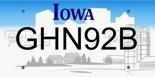 GHN92B Iowa License Plate