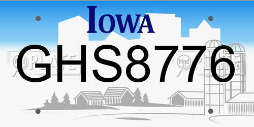 GHS8776 Iowa License Plate