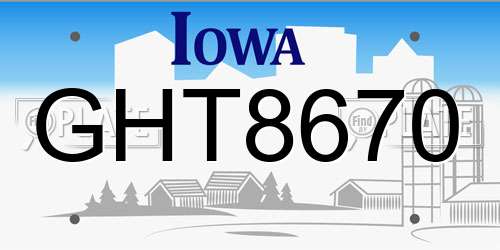 GHT8670 Iowa License Plate