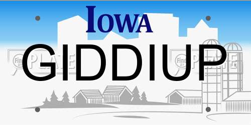 GIDDIUP Iowa License Plate
