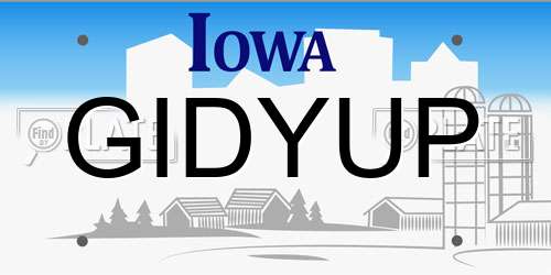 GIDYUP Iowa License Plate