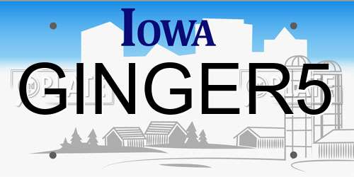 GINGER5 Iowa License Plate
