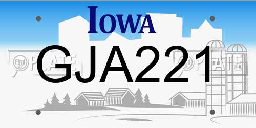 GJA221 Iowa License Plate