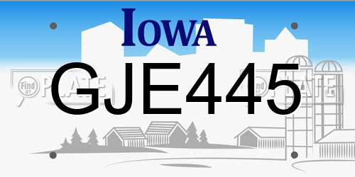 GJE445 Iowa License Plate