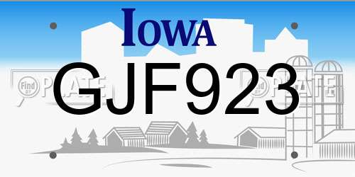 GJF923 Iowa License Plate