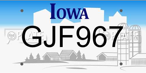 GJF967 Iowa License Plate