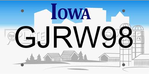 GJRW98 Iowa License Plate