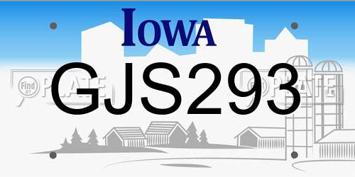 GJS293 Iowa License Plate