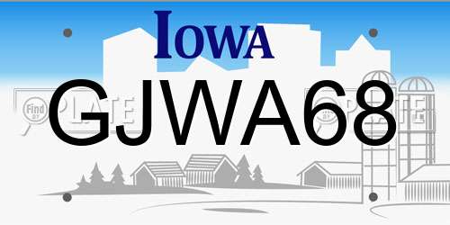GJWA68 Iowa License Plate