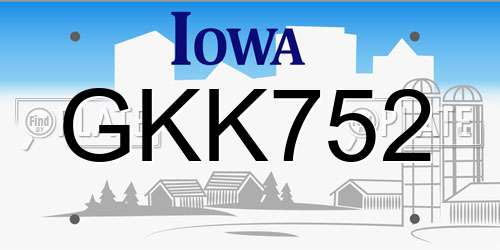 GKK752 Iowa License Plate