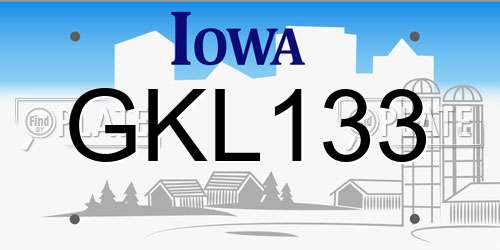 GKL133 Iowa License Plate