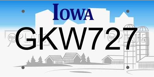 GKW727 Iowa License Plate