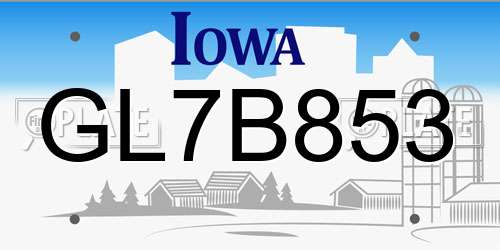 GL7B853 Iowa License Plate
