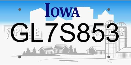 GL7S853 Iowa License Plate
