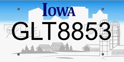 GLT8853 Iowa License Plate