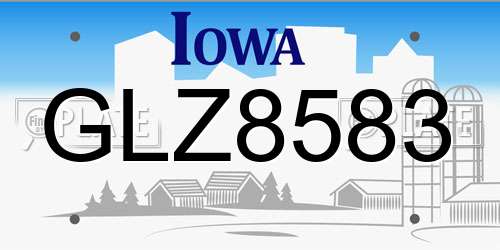 GLZ8583 Iowa License Plate