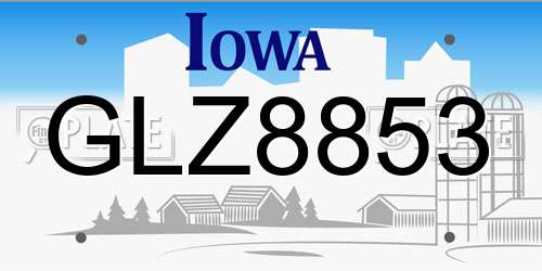 GLZ8853 Iowa License Plate