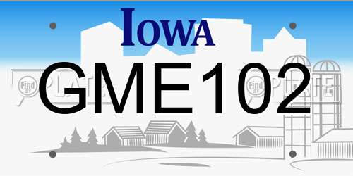 GME102 Iowa License Plate