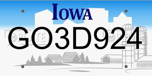 GO3D924 Iowa License Plate