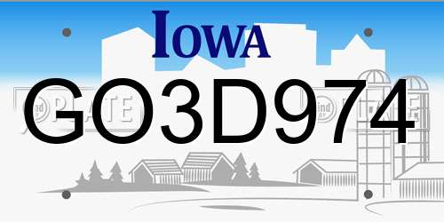 GO3D974 Iowa License Plate
