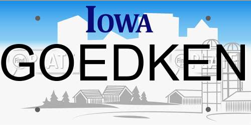 GOEDKEN Iowa License Plate