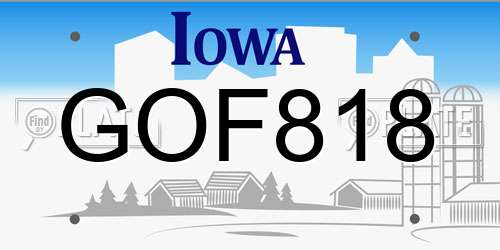 GOF818 Iowa License Plate