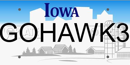GOHAWK3 Iowa License Plate