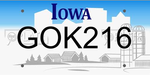 GOK216 Iowa License Plate