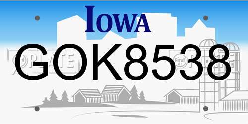 GOK8538 Iowa License Plate