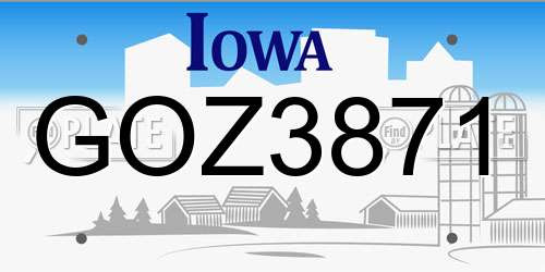 GOZ3871 Iowa License Plate