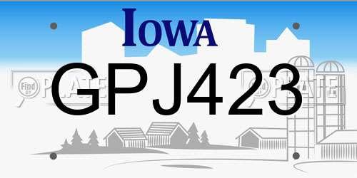 GPJ423 Iowa License Plate