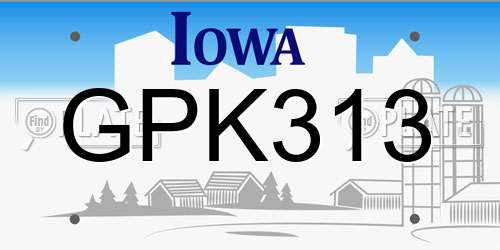 GPK313 Iowa License Plate