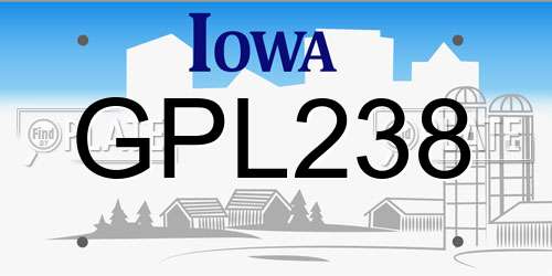 GPL238 Iowa License Plate