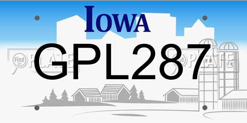 GPL287 Iowa License Plate