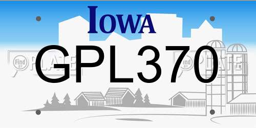 GPL370 Iowa License Plate