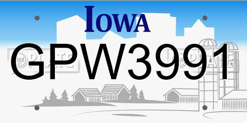 GPW3991 Iowa License Plate