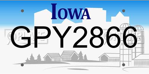 GPY2866 Iowa License Plate